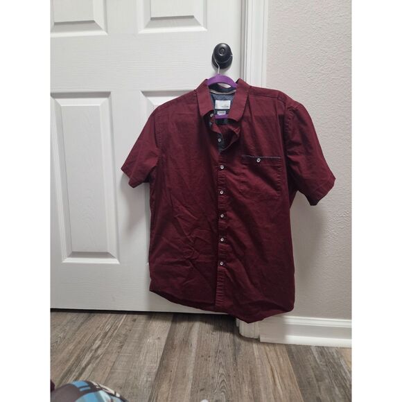 Craft + Flow Other - Craft & Flow Burgundy Wine Short Sleeve Stretch Button Up Shirt Men's L